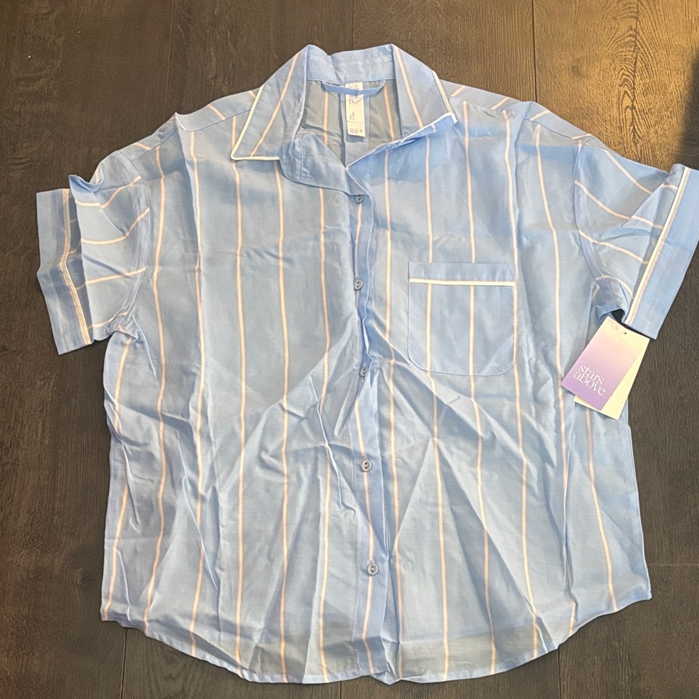 Stars Above Light Blue and White Striped Pajama Set - Picture 2 of 8